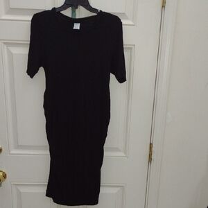Time and Tru Black Sheath Midi Maternity Dress Crew Neck Short Sleeve